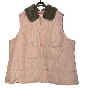 Woman Within Faux Fur Removable Collar Puffer Vest Sz 4X (34/36) Full Zip